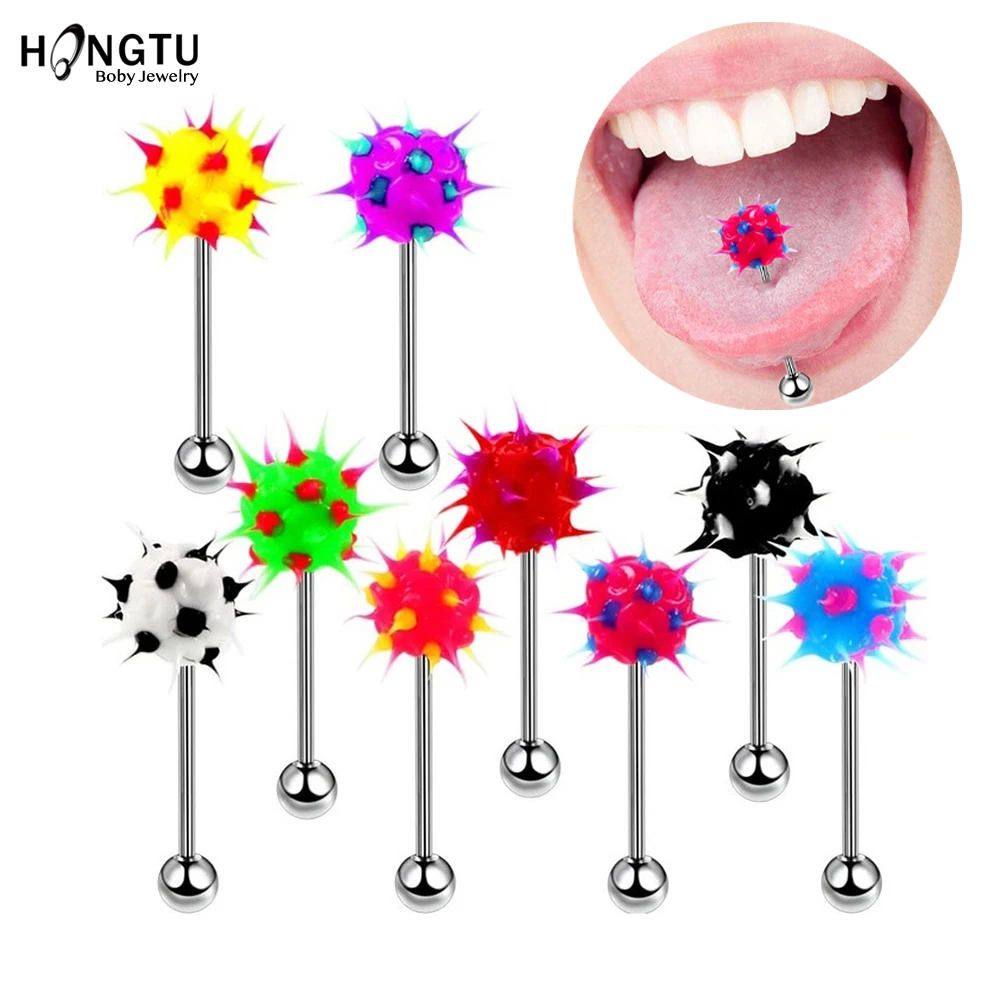 Tongue Rings Mixed Color Silicone Ball Tongue Piercing Barbell For Women Stainless Steel 5Pcs