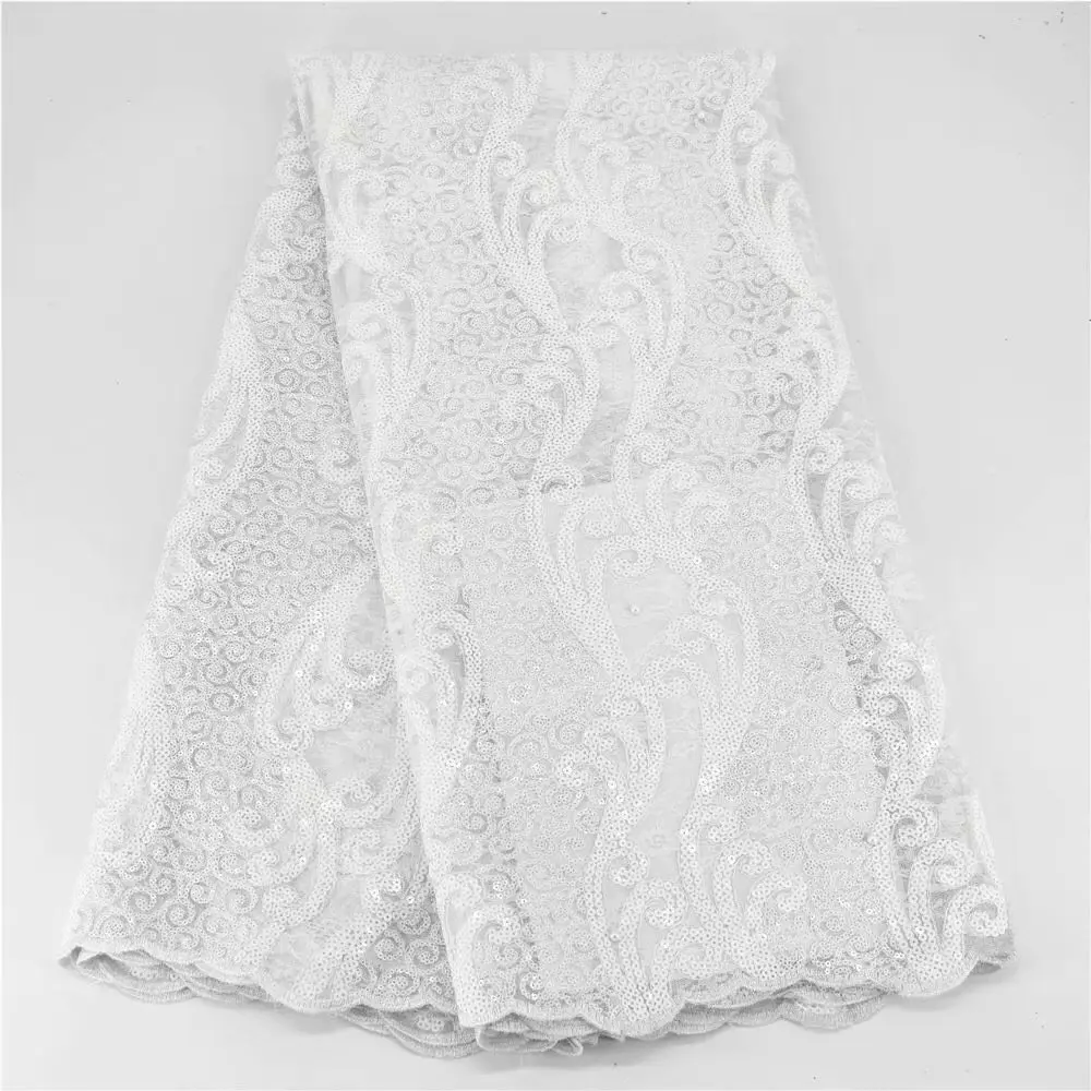 African Sequence Pearls French Net Lace High Quality Nigeria Embroidered Organza Voile Mesh Tulle Sequins Beaded Fabric Wedding | Дом и сад