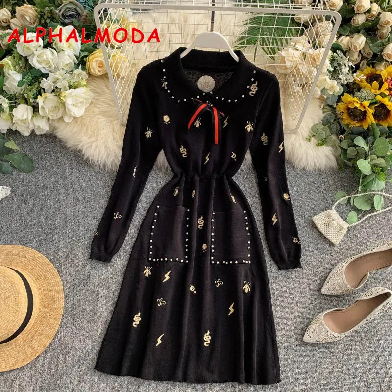 ALPHALMODA/вязаное платье поло Новинка 2019 года осеннее винтажное с длинными рукавами