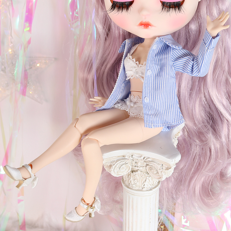 Neo Blythe Doll Blue White Stripe Shirt | This Is Blythe Official