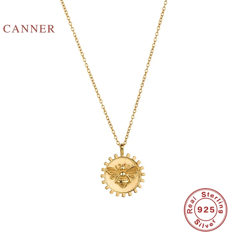 

CANNER 925 Sterling Silver Necklace For Women 2020 Jewelry Round Bee Clavicle Chain Gold 18k Choker Necklace Bijoux Collar