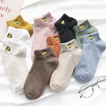 

Rainbow Love Pattern Short Socks Women Summer Cotton Soft Comfortable Sport Ankle Socks College Style Causal Kawaii Sock