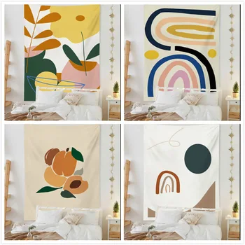 

Tapestry Light Luxury Art Geometric Color Block Hand Painted Figures Flowers and Plants Wall Cloth B & B Living Room Bedroom