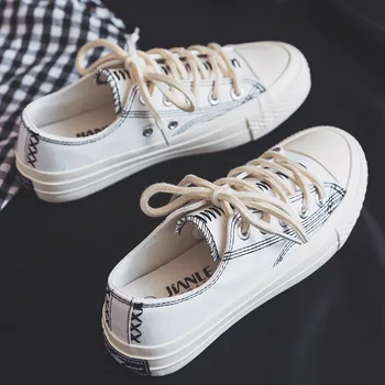 

Women vulacnize shoes 2019 fashion simple lace-up solid breathable women casual shoes flats canvas shoes women zapatos mujer