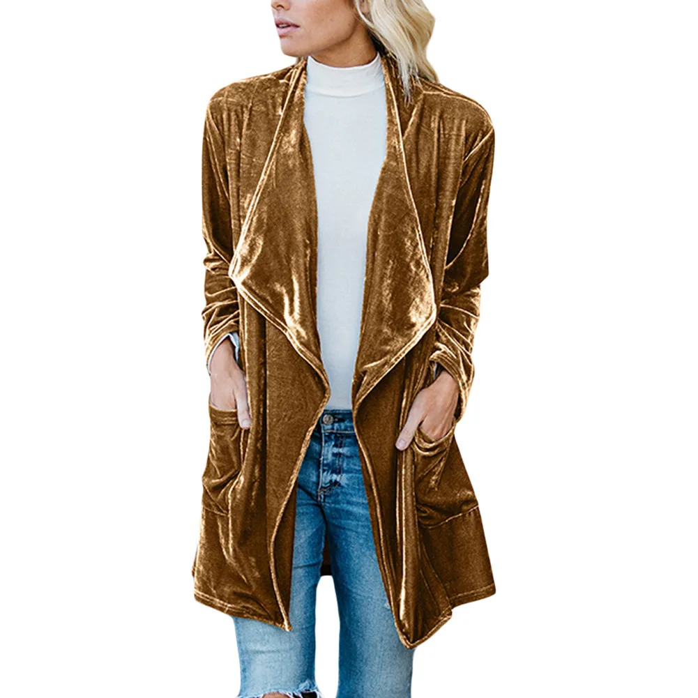 

Elegant Velvet WOMEN'S Dress Short Retro Jacket Fold-down Collar Long Sleeve New Style Solid Color Versatile Single Coat 85253