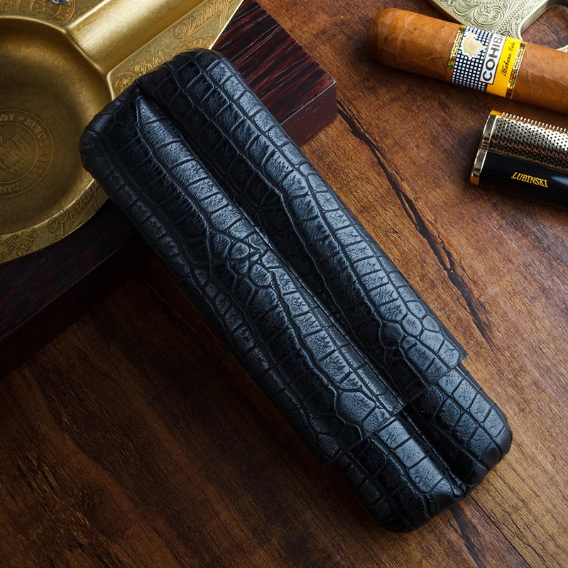 LUBINSKI коровья кожа тиснение сигары тюбик увлажняющего средства Портативный чехол для сигар инструмент 2 трубки Специально для COHIBA