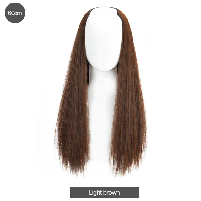 DIFEI Synthetic U Clip In One Piece Hair Extension Long Wavy Half Wig Hair Extension Natural Brown Hair Piece For Women Use light brown