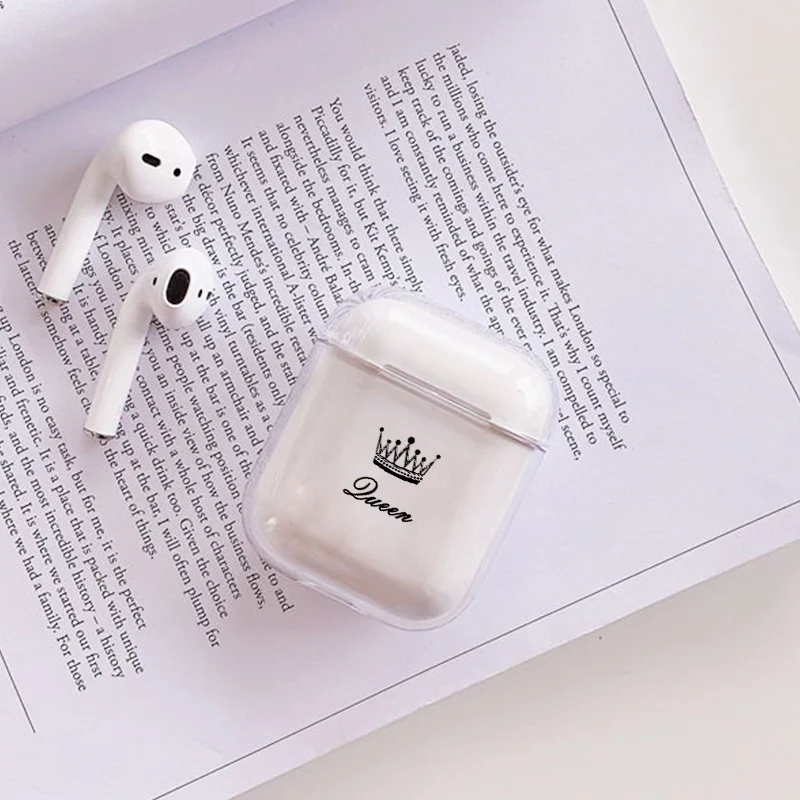 Милое воздушное стручки чехол для Apple airpods Чехол класса люкс King queen Корона Bluetooth наушники чехол для Airpods 2 прозрачный жесткий поликарбонатный чехол