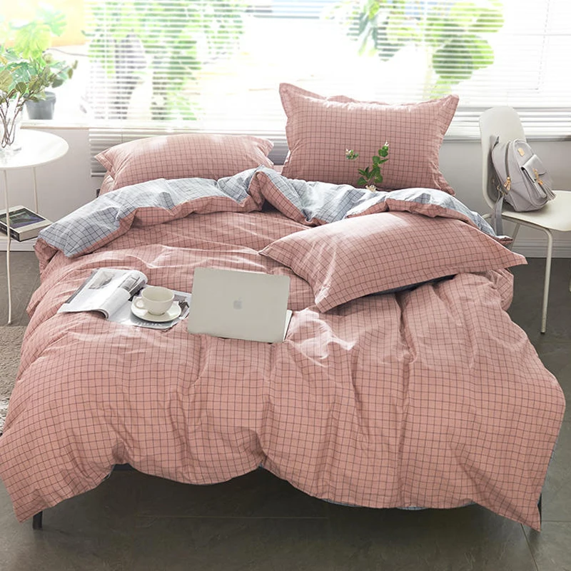 

fashion bedding set pure cotton A/B double-sided plaid pattern Simplicity Bed sheet, quilt cover pillowcase 4pcs