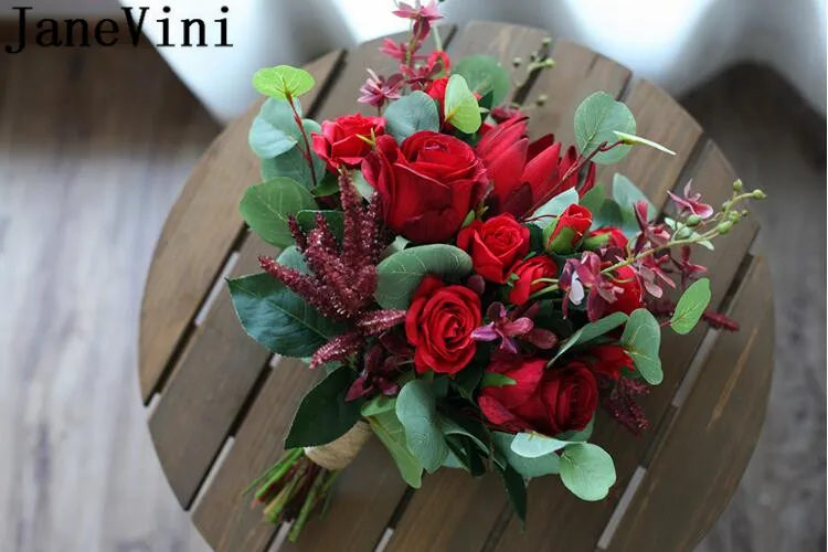 JaneVini Fleur Mariage темно-красный свадебный букет цветов Искусственные розы прочая цинароиды Свадебные букеты держатель для рук