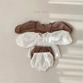 Set di abbigliamento per ragazze con ricamo in pizzo vintage, tuta per neonato a maniche lunghe primavera autunno per abbigliamento per bambine, completo per bambini 1