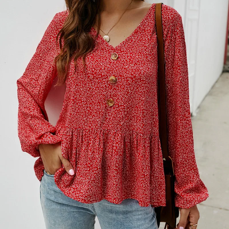 Print Blouse Women Shirts Tops And Blouses Long Sleeve V-Neck Autmn Blusa Feminia Plus Size Printed Shirt Blusas Jumper S036 | Женская