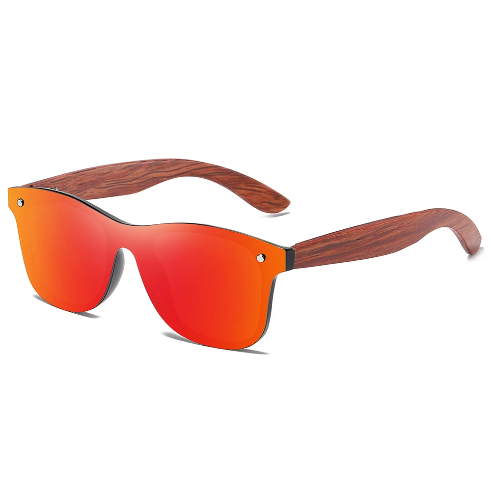 GM Новые Фирменные Деревянные Винтажные Солнцезащитные очки мужские Поляризованные плоские объектив без оправы квадратная оправа женские солнцезащитные очки Oculos Gafas - Цвет линз: Красный