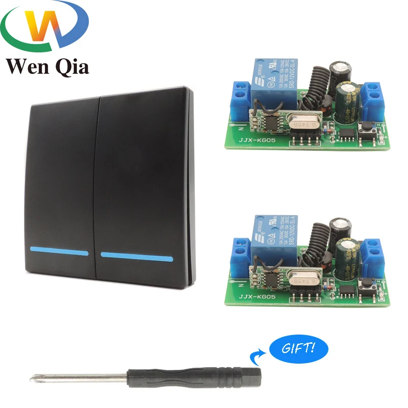 

433Mhz Universal Wireless Remote Control Switch 86 Wall Panel 2 Button Transmitter RF Relay 1CH Receiver RoomStairway Light Bulb