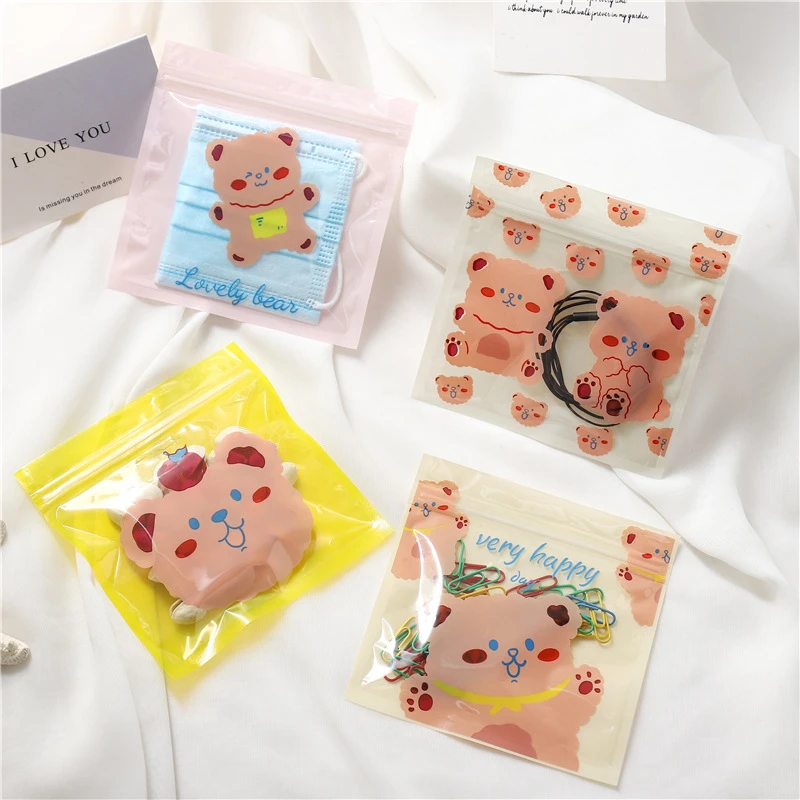 3個かわいいクマ包装ポーチバッグ再使用可能ジップロックの袋の食品マスクオーガナイザーエレクトロニクス収納バッグジュエリー収納マイラーバッグ 保存袋 Aliexpress