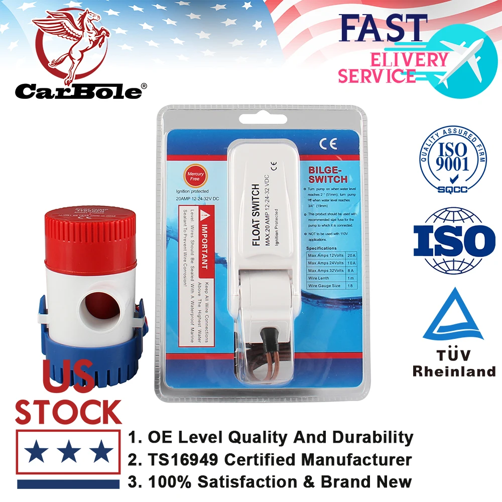 

1100 GPH 12V Bilge Pumps Submersible Boat Marine Bilge Water Pump or Float Switch Combination Suit For Boat Yacht