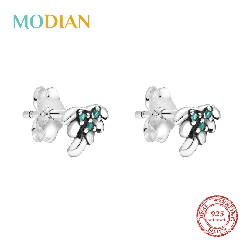Modian хит 925 пробы серебряные уникальные серьги-гвоздики с кокосовой пальмой для женщин подлинные оригинальные рождественские украшения