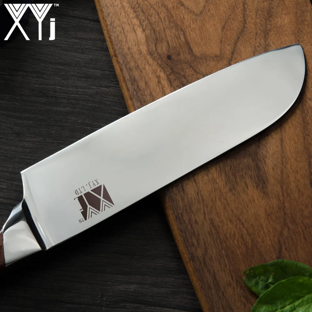 XYj 8 ''шеф-повара 7'' сантоку 5 ''кухонные ножи из нержавеющей стали 7cr17 супер острое лезвие цветные кухонные ножи с деревянной ручкой
