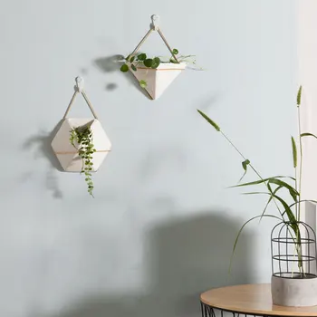 

Ceramic Wall Hanging Flower Pot with Hexagon Iron Rack Nordic Style Flower Planter Vase Plants Bonsai Living Room Decor