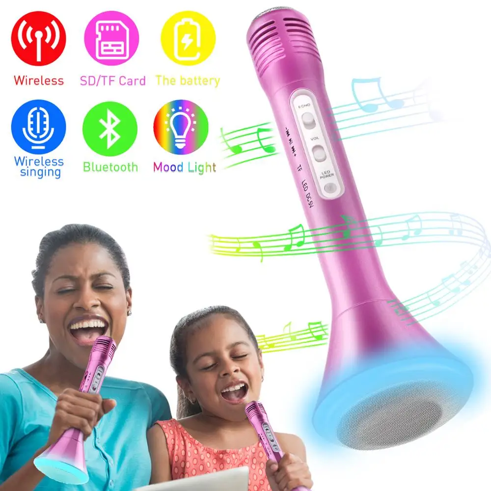 

Bluetooth Wireless Microphone Speaker Handheld Karaoke Microphone Portable Led Music Equipment SD/TF card for smartphone