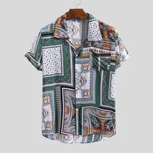 Camisa de hombre Vintage moda estampado étnico cuello vuelto manga corta algodón suelto nuevo otoño Casual camisas de trabajo última novedad