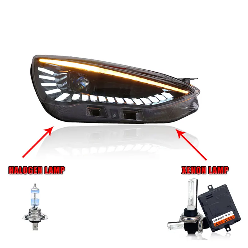 Пара для Ford Focus светодиодный фары фокус HID фары биксеноновые фары противотуманные дневные ходовые огни динамический поворот - Цвет: halogen high beam
