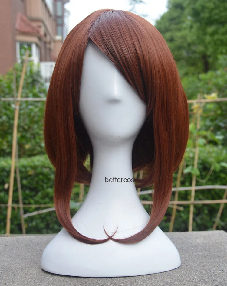 

My Hero Academia Boku no Hiro Akademia Uraraka Ochako Cosplay Wigs Short Brown Bob Heat Resistant Synthetic Hair Wig + Wig Cap