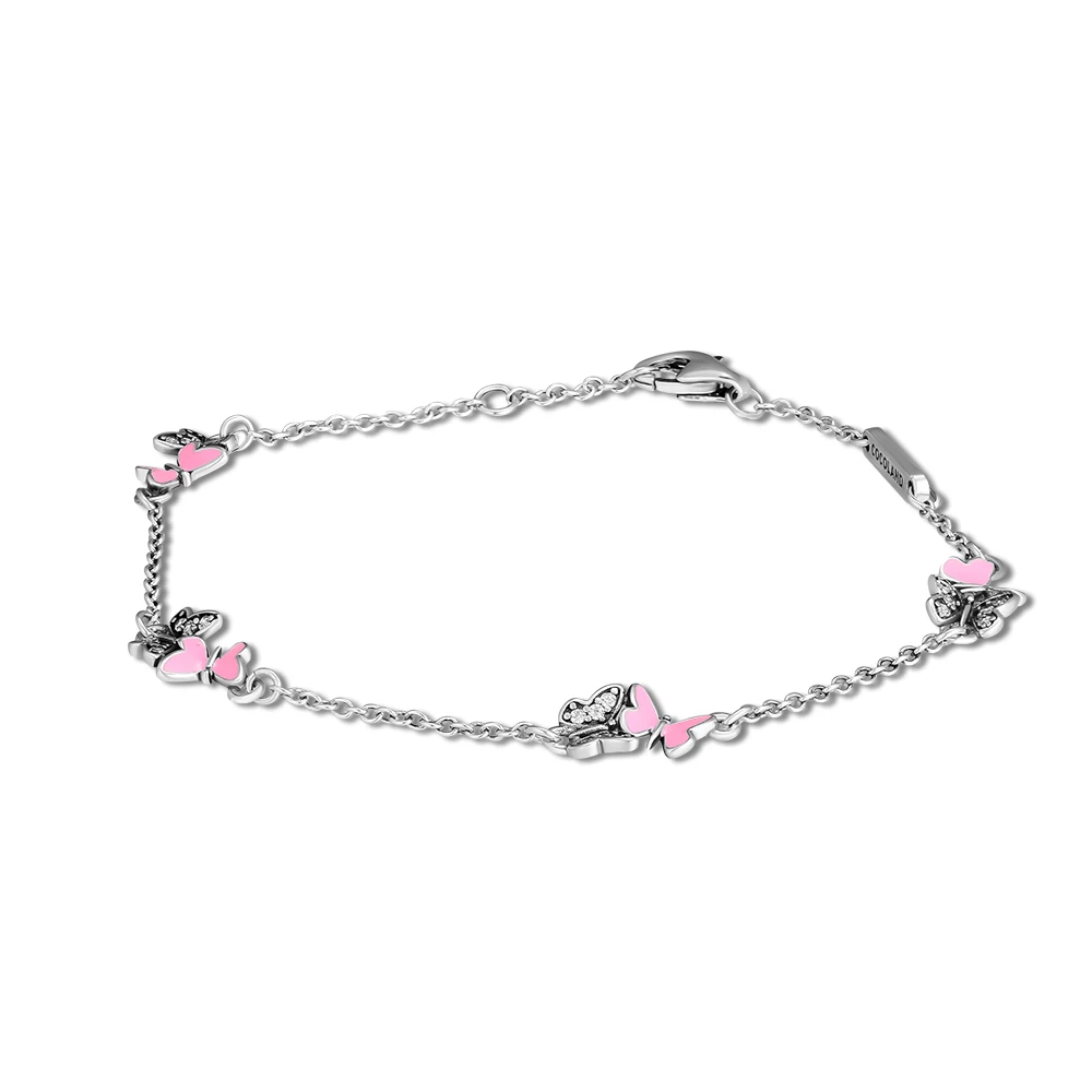 925 стерлингового серебра красивые бабочки браслеты с прозрачным CZ Модный кольцеобразный браслет для женщин