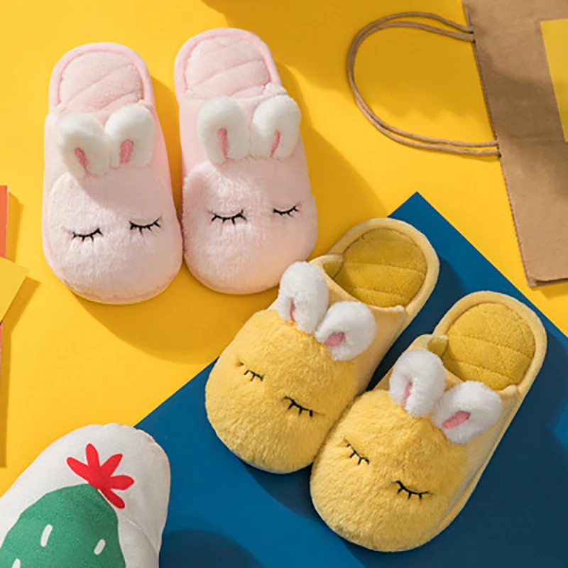 

2019 1-7 years old Toddler Autumn And Winter Sneakers Infant Kids Warm rabbit Shape Shoes Boys Girls Plush Soft-Soled Slippers