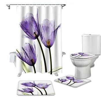 

Purple Tulip Shower Curtains Set Bathroom Waterproof Shower Curtain Bathroom Set with Shower Curtain and Rugs