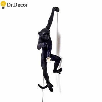 

Monkey Lamp Modern Rope LED Wall Lamp Lighting Living Room Decoration Nordic Industrial Replicas Resin Wall Light Bedroom Decor