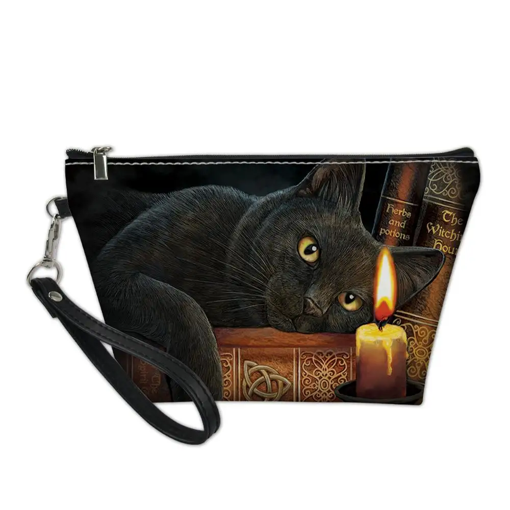 

HaoYun Women's Leather Cosmetic Bags Gothic Cats Pattern Functional Cartoon Animal Travel Make Up Necessaries Pouch Toiletry Kit