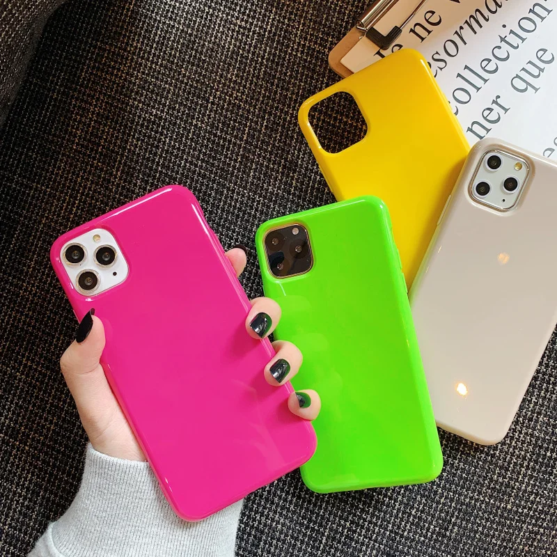 

Fashion Simple Neon Fluorescent Color Phone Cases For iphone 7 8 plus 6 6s Back Cover For iphone 11 Pro XR X XS Max Soft Case