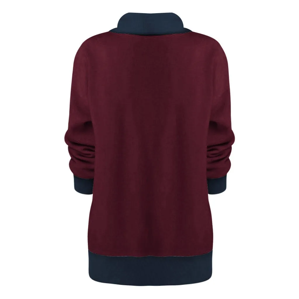 Autumn Sweatshirt Female Fashion Women Button Splice Print Long Sleeve O-Neck Sweatshirt Plus Size L-5XL sudadera mujer