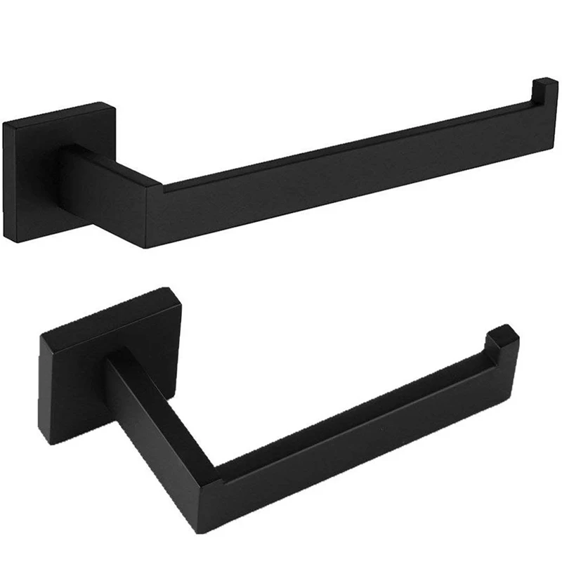 

2 Pieces Of Bathroom Accessories Toilet Paper Towel Towel Rack Towel Set Black 304 Stainless Steel, Black