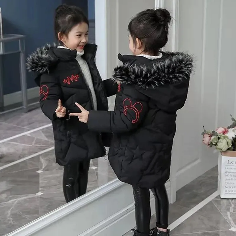 Girls' jackets, winter children's jackets, baby girls' warm down jackets,  fur collar hooded jackets, fashion letters girl coat