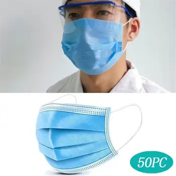 

50Pcs Disposable Mask Non-woven Fabric 3 Layers Face Mask Dustproof Mask Respirator Mouth Face Mask For Adults Fast Ship