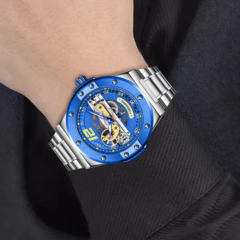 New Fashion FORSINING Men Automatic Mechanical Watch Transparent Steampunk Skeleton Clock Bridge Self Winding Waterproof Watches