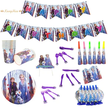 

Disney Frozen Princess Snow Queen Party Disposable Tableware Plate Cup Tablecloth Kids Birthday Party Baby Shower Decorations