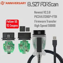Mais novo v2.3.8 els27 forscan verde pcb pic24hj128gp + ftdi mircochip multi-idioma funciona elm327 & j2534 pss-thru para mazda