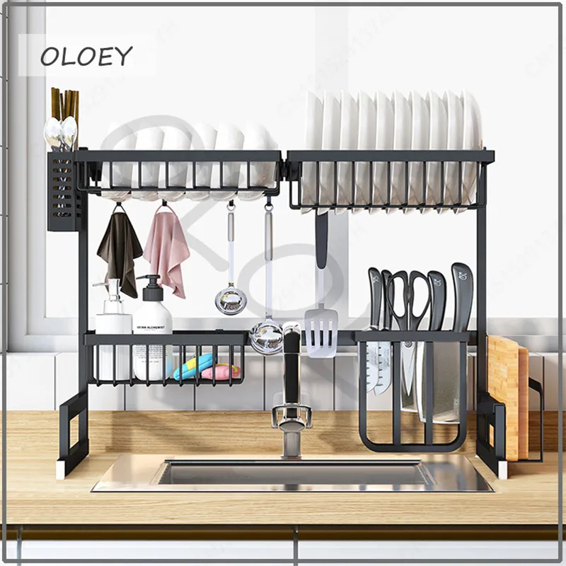 

Stainless steel sink drain rack kitchen shelf DIY bowl cutlery drainer drying rack 2 layer storage holder kitchen organizer