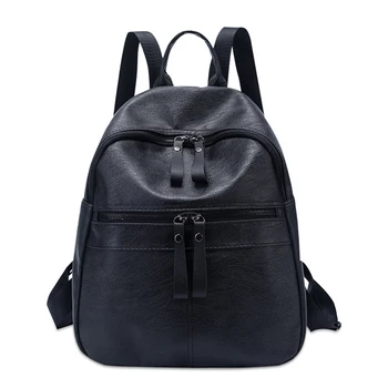 

High Qualtiy Women's Black Leather Backpack Leather Backpack Purse Fashion Bags Leisure Travel Wild Fashion Women Bags