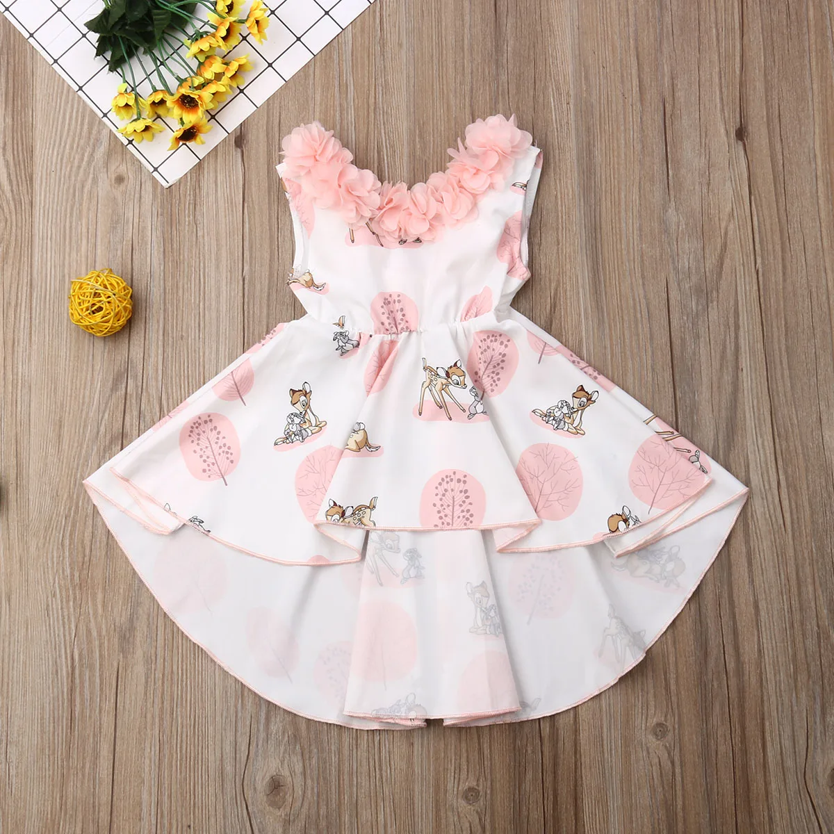 Pudcoco Summer Toddler Baby Girl Clothes Sleeveless Flower Ruffle Backless Fawn Print Dress Sundress Pudcoco Summer Toddler Baby Girl Clothes Sleeveless Flower Ruffle Backless Fawn Print Dress Sundress