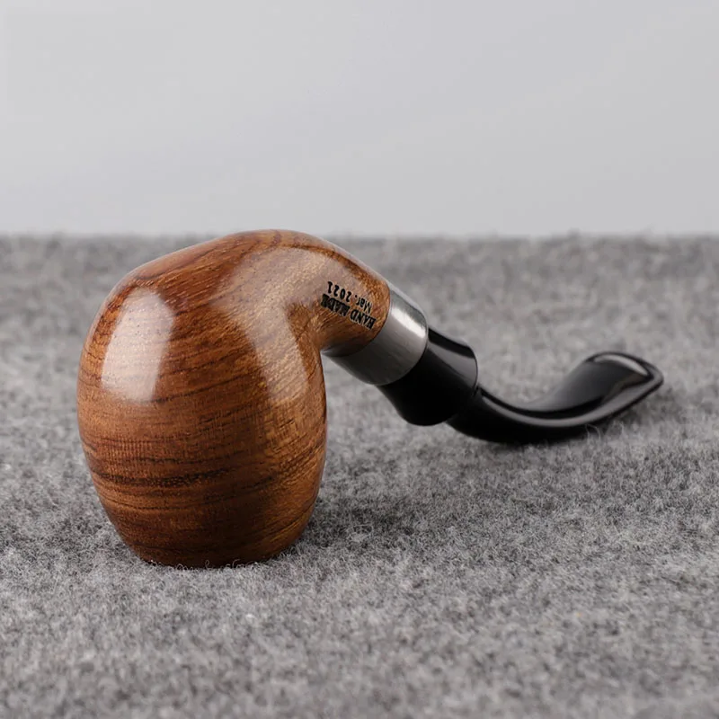 MUXIANG-Handmade Rosewood Pipe for Men, Acrylic Saddle Mouthpiece, Bent Stem, Solid Wooden Tobacco Smoking Pipe, 9mm Filter 4