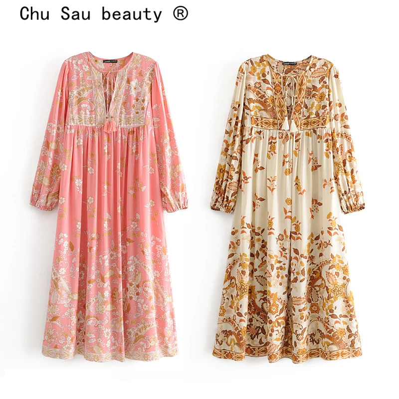 Женское Свободное длинное платье Chu Sau beauty винтажное в стиле бохо с длинным