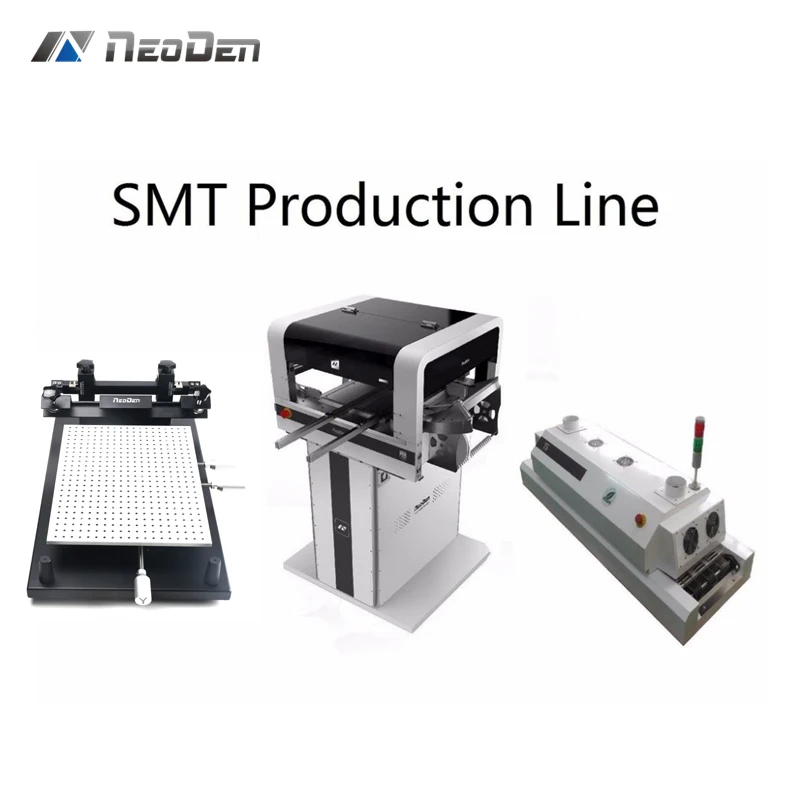 SMT производственная линия NeoDen с автоматическим рельсы+ FP2636 припоя принтер+ T5 нагревательная печь+ электронные фидеры