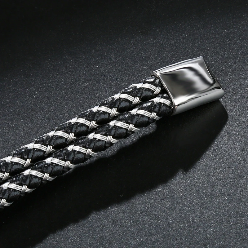 Fashion Bangle New Men Bracelet Leather Rope Stainless Steel Magnetic Clasps High quality Jewelry PS2103