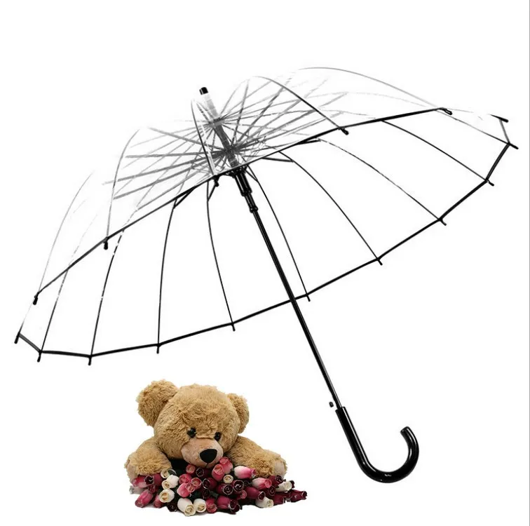 

Environmentally Friendly Material 16 Bone Semi-automatic Transparent Umbrella Thick Rough Straight Pole Windproof All-Weather Um