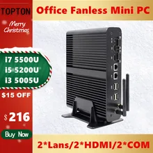 Fanless Mini pc i7 5500U i5 5200U i3 5005U Windows 10 Pro key 2*Lans 2*HDMI 1*Optical Barebone HTPC Nuc Broadwell Computer Wifi
