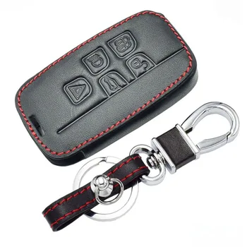 

For Land Rover Jaguar Fit Key Cover Car Remote Key Chain Holder Black Leather 5-Buttons High Quality Practical